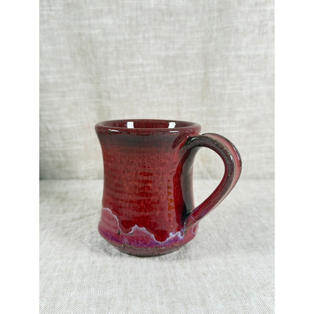 GW Studio Pottery Coffee Mug Unisex OS Red Good Vintage Hand Thrown Drip Glaze